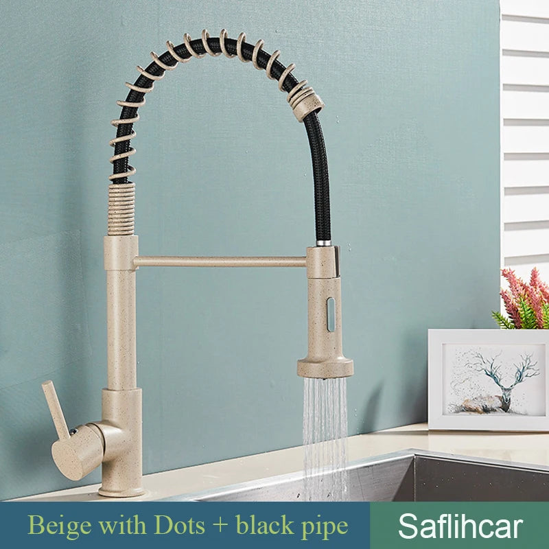 Brushed Gold Kitchen Spring Pull-down Faucet