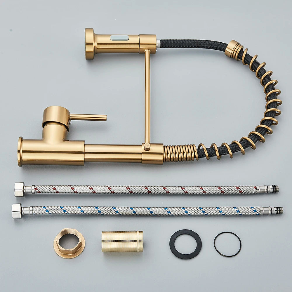 Brushed Gold Kitchen Spring Pull-down Faucet