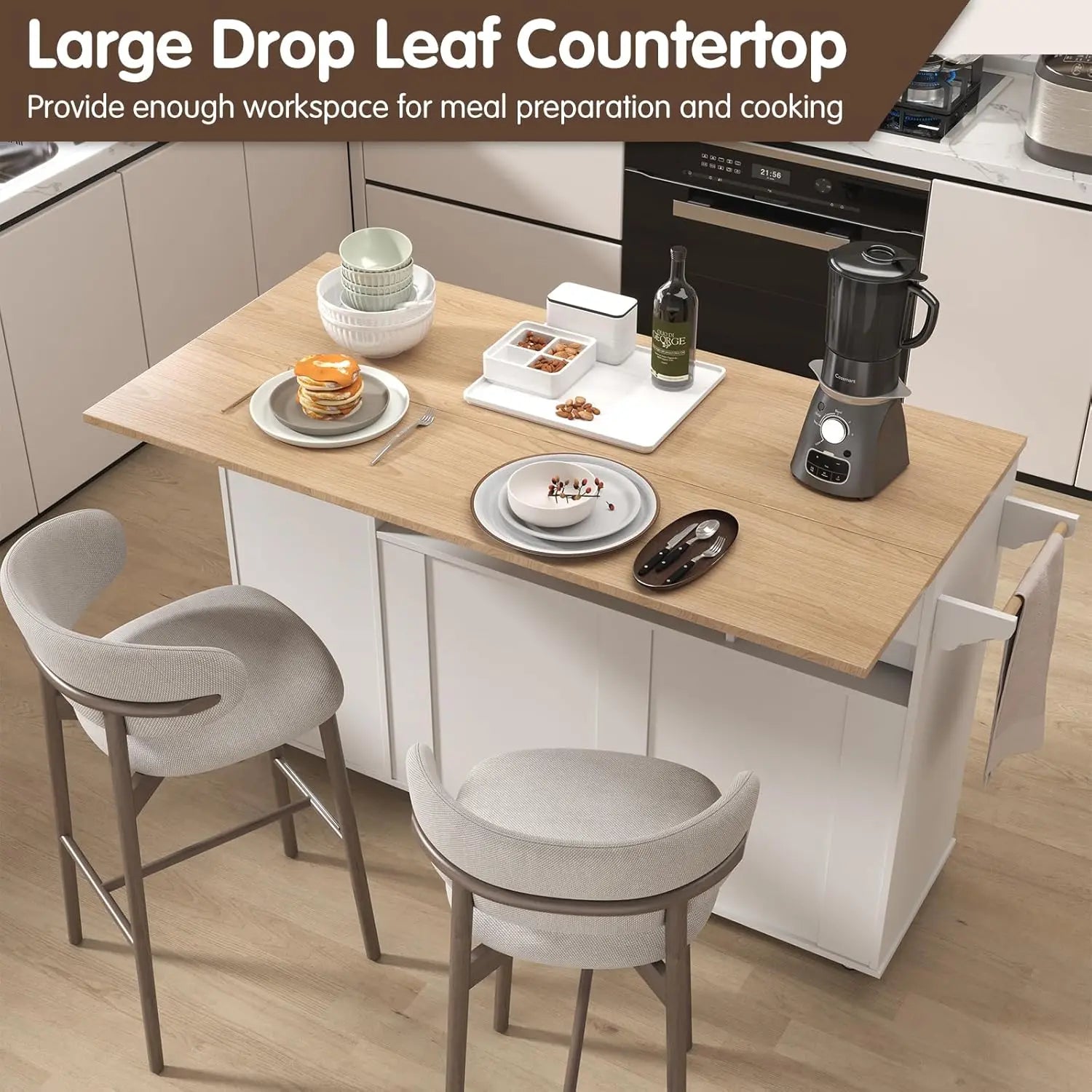 59inch Kitchen Storage Island with Drop Leaf