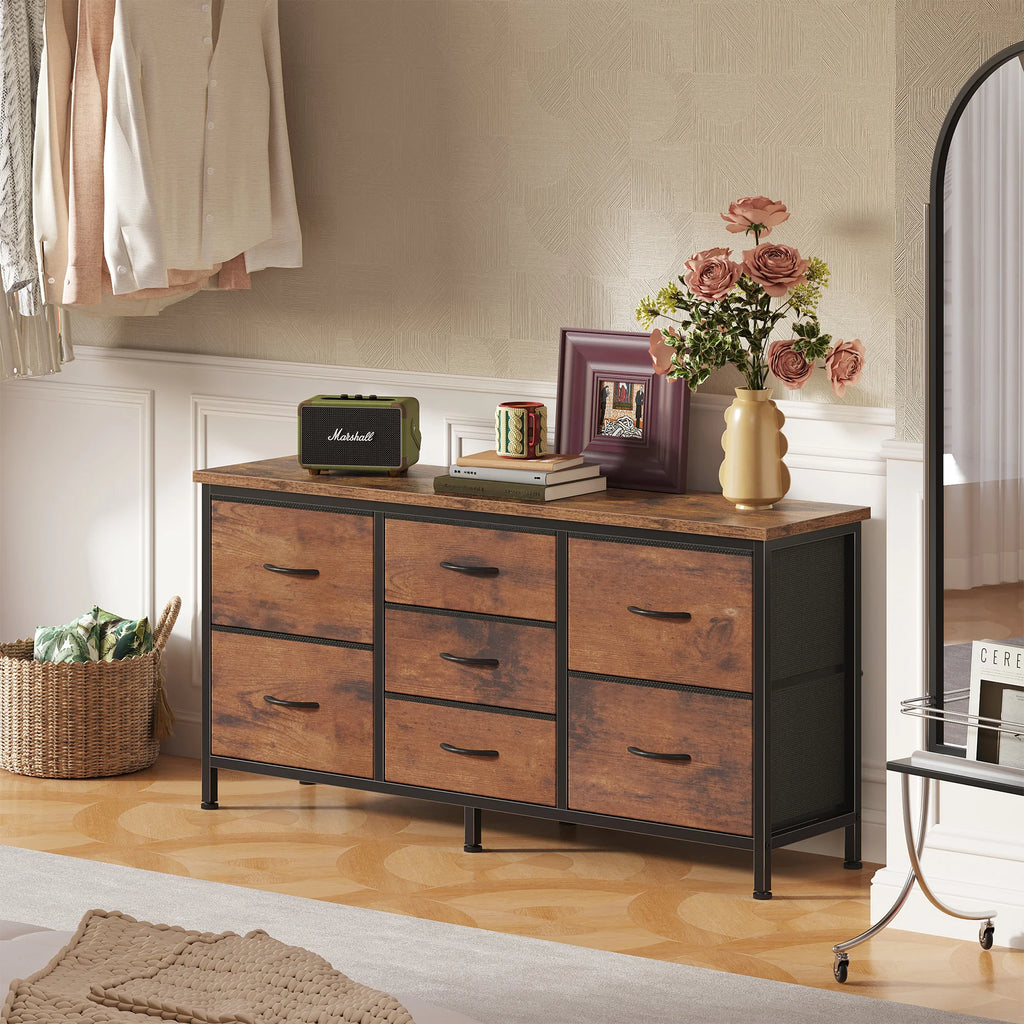 Wood Media/TV Stand with 7 Drawers (32-55 inch TVs)