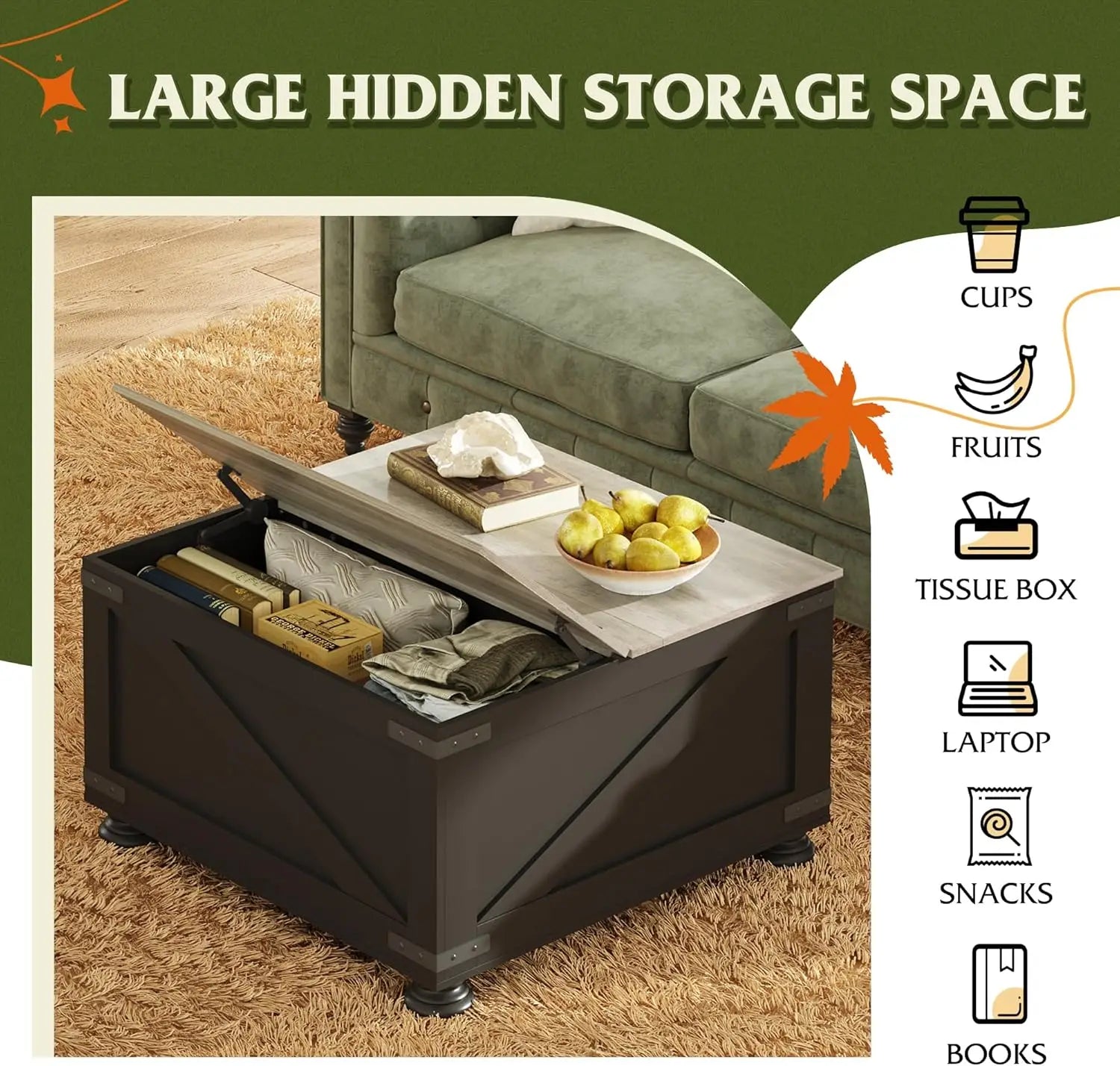 Farmhouse Lift Top Coffee Table with Hidden Storage