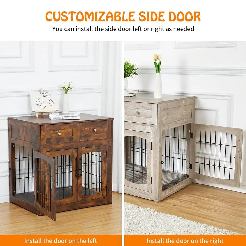 Dog Crate Furniture with Table Top and Two Drawers