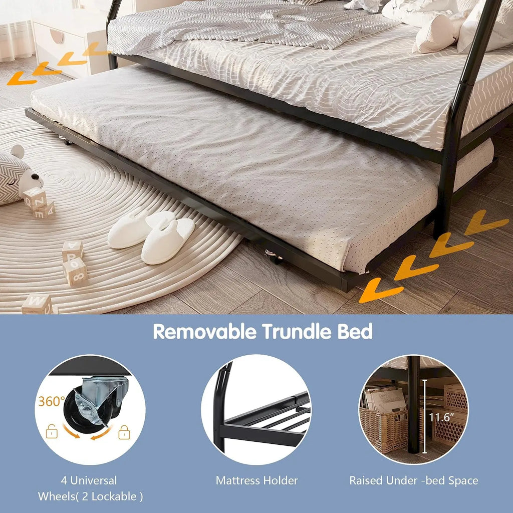Heavy Duty Metal Twin Over Full Bunk Beds with Trundle
