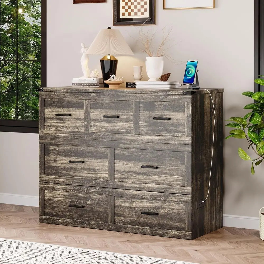 Rustic Gray Multi-Functional Murphy Bed Cabinet