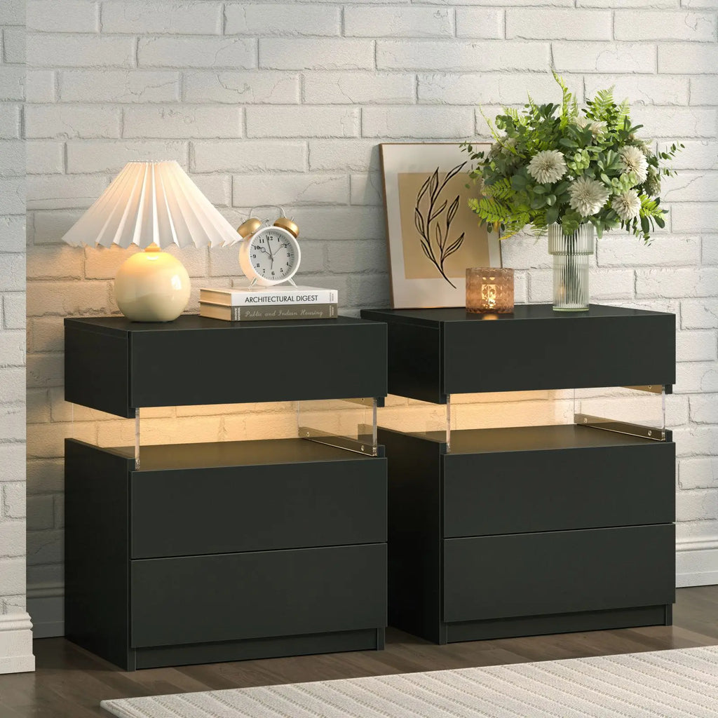 Bedside Tables (Set of 2) with LED Lighting