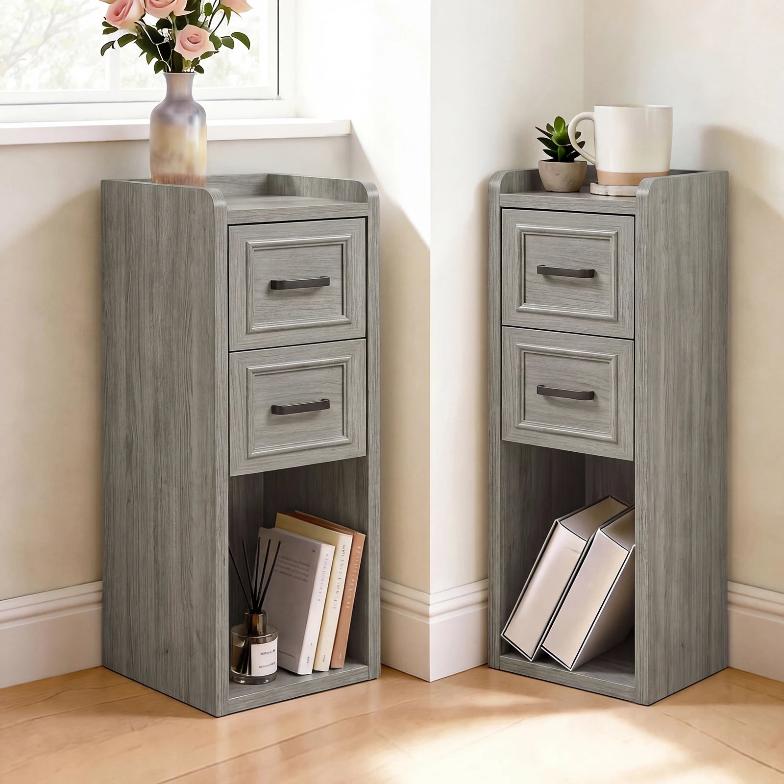 Narrow Modern Nightstand Set of 2