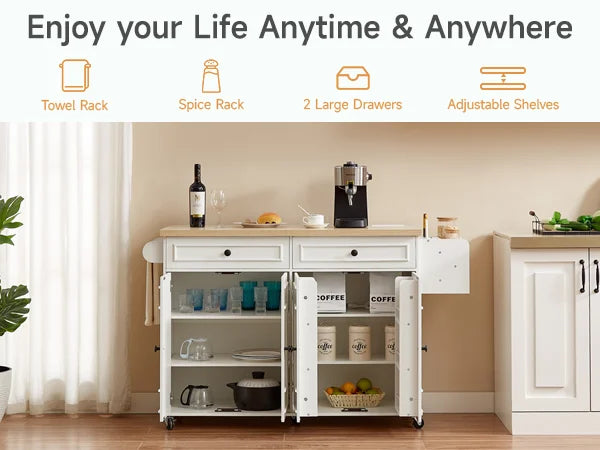 60" Mobile Kitchen Islands with Table Drop Leaf