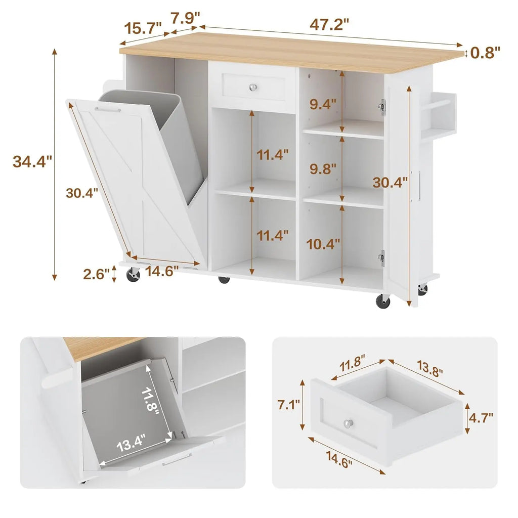 Kitchen Island With Storage & Drop Leaf
