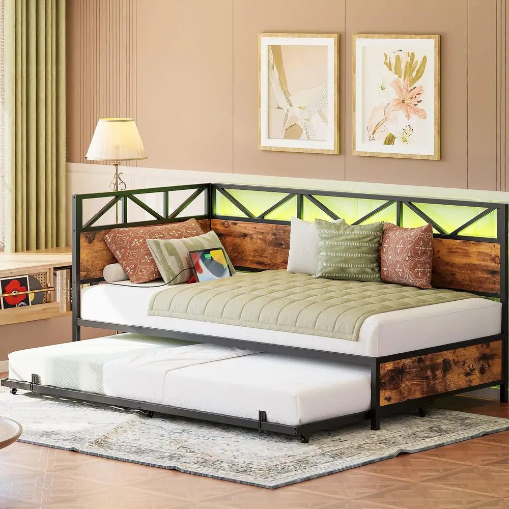 Industrial Style Daybed with Trundle
