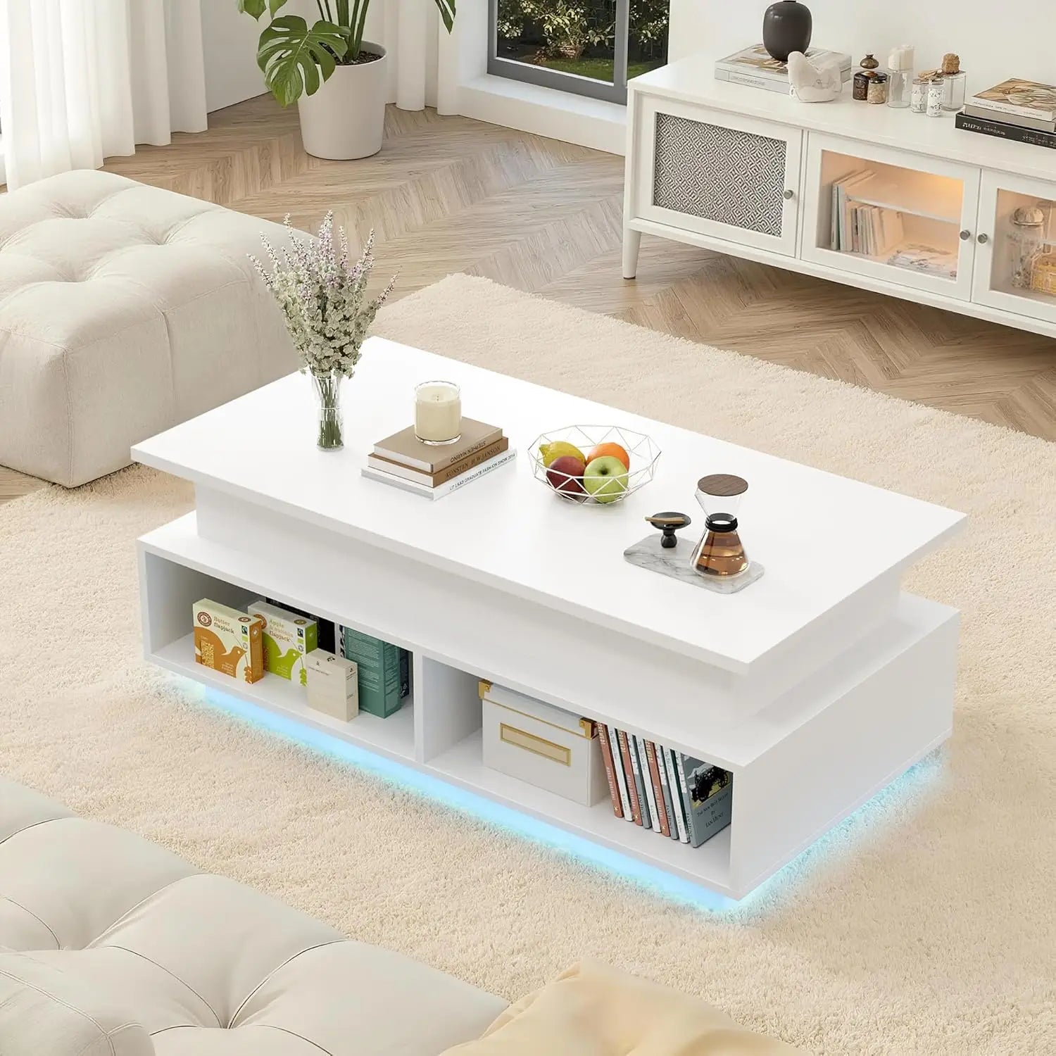 Lift Top Coffee Table with Hidden Storage & LED Lights