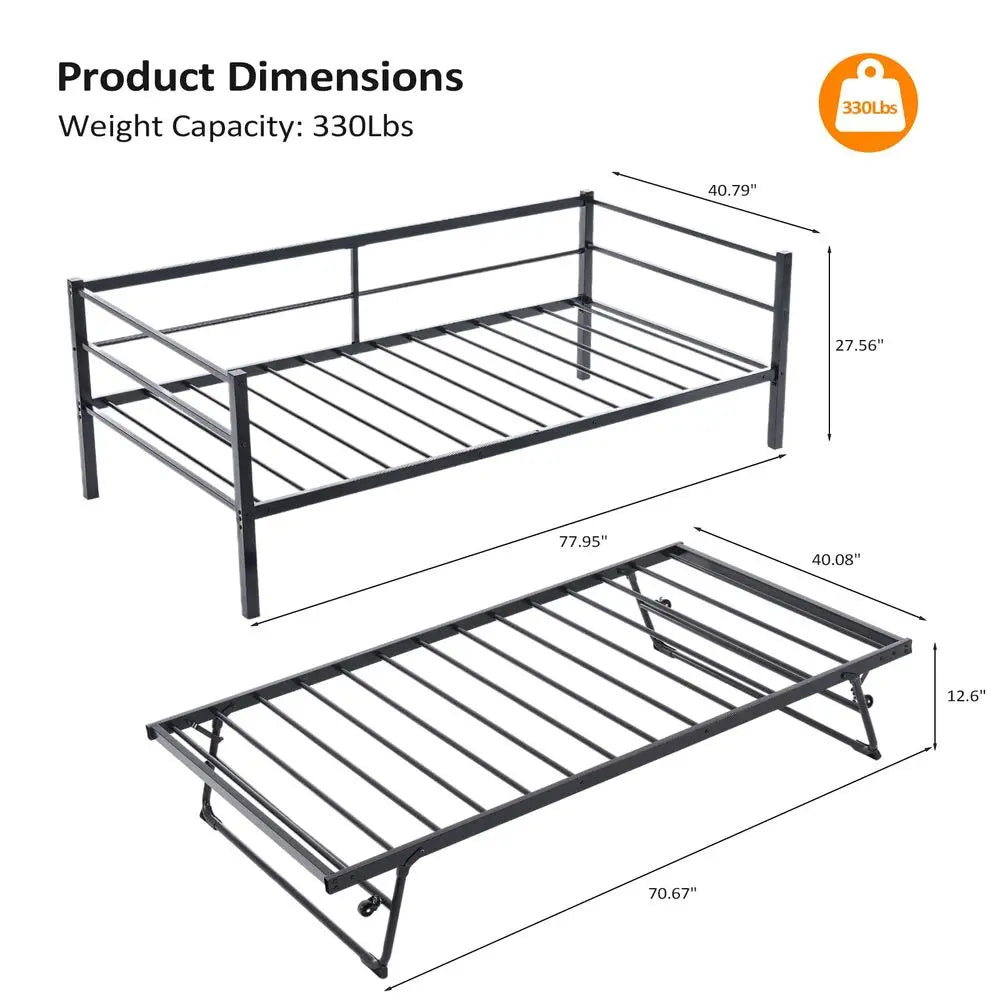 Heavy Duty Metal Twin Daybed with Pop Up Trundle