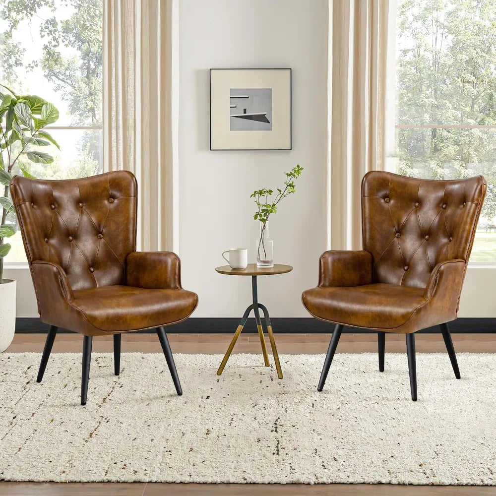 Leather Tufted Wingback Accent Chair