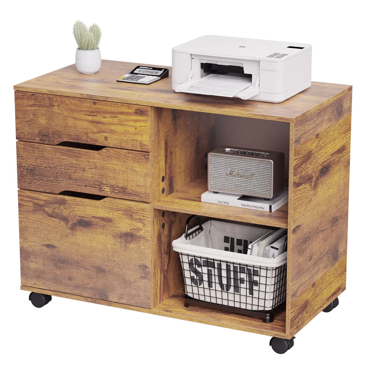 3 Drawers Wooden Mobile Filing Cabinet
