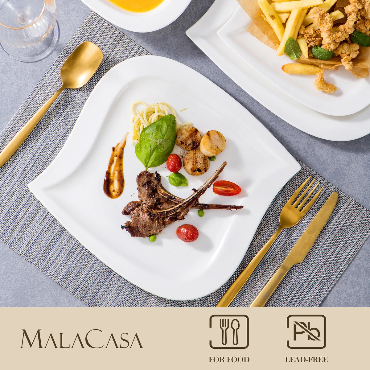 MALACASA 30/60 Piece White Porcelain Dinner Set