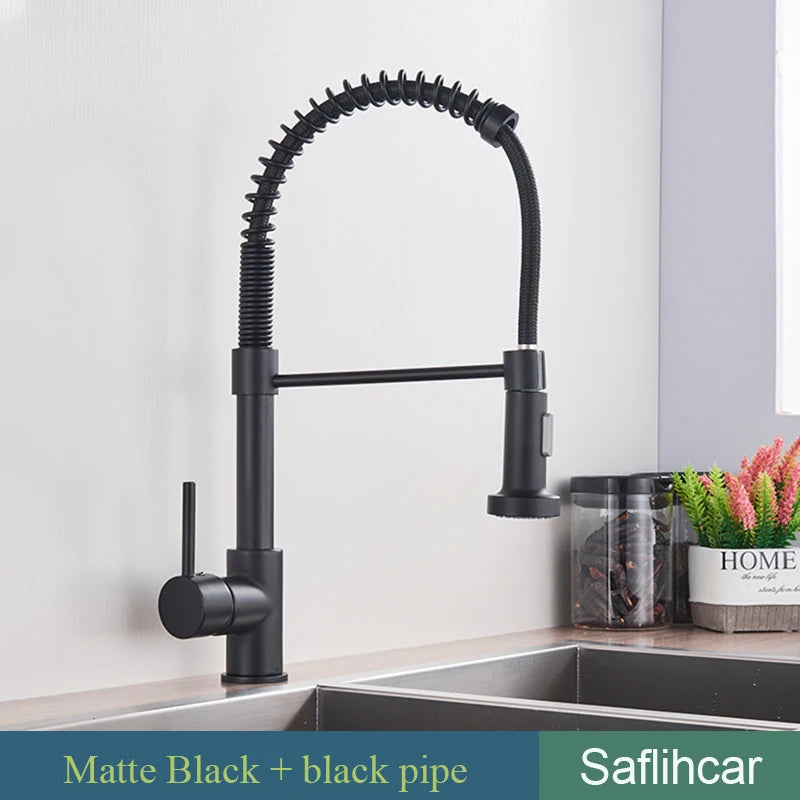 Brushed Gold Kitchen Spring Pull-down Faucet