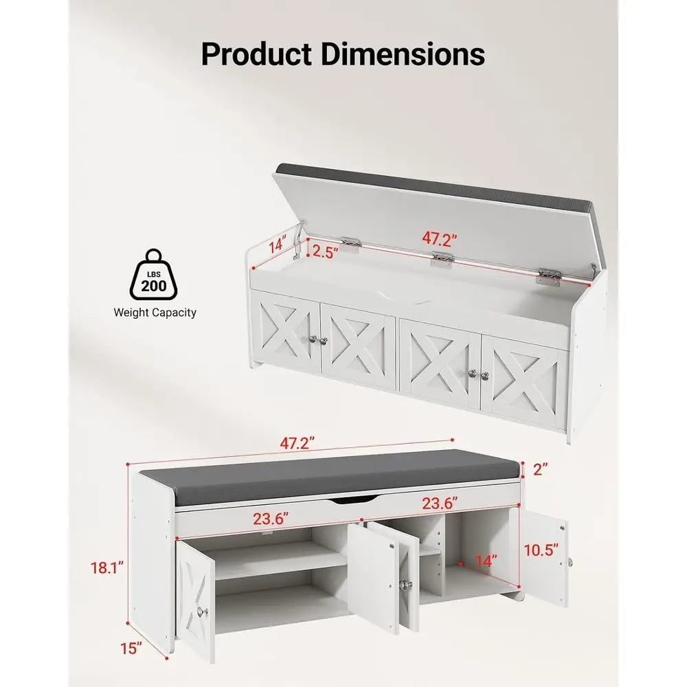 Shoe Storage Bench, 2-Tier with Cushioned Seat, Entryway Bench with Adjustable Shel & Barn Do, 300 lbs acity, 47.2" x
