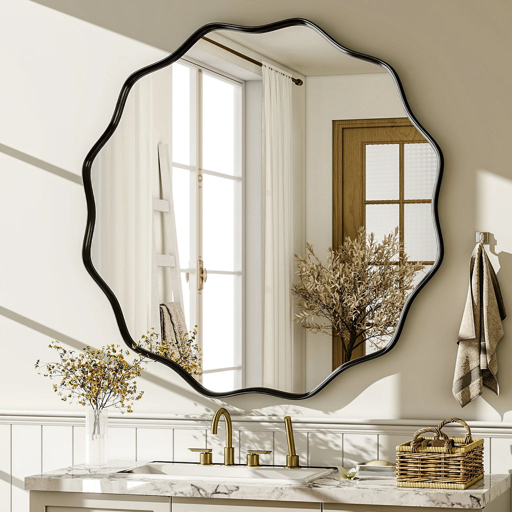 Round Decorative Wall Mirror with Deep Frame
