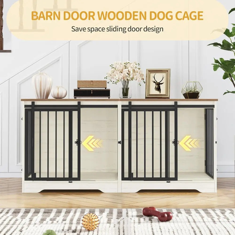 Heavy Duty Wooden Double Dog Cage with Divider