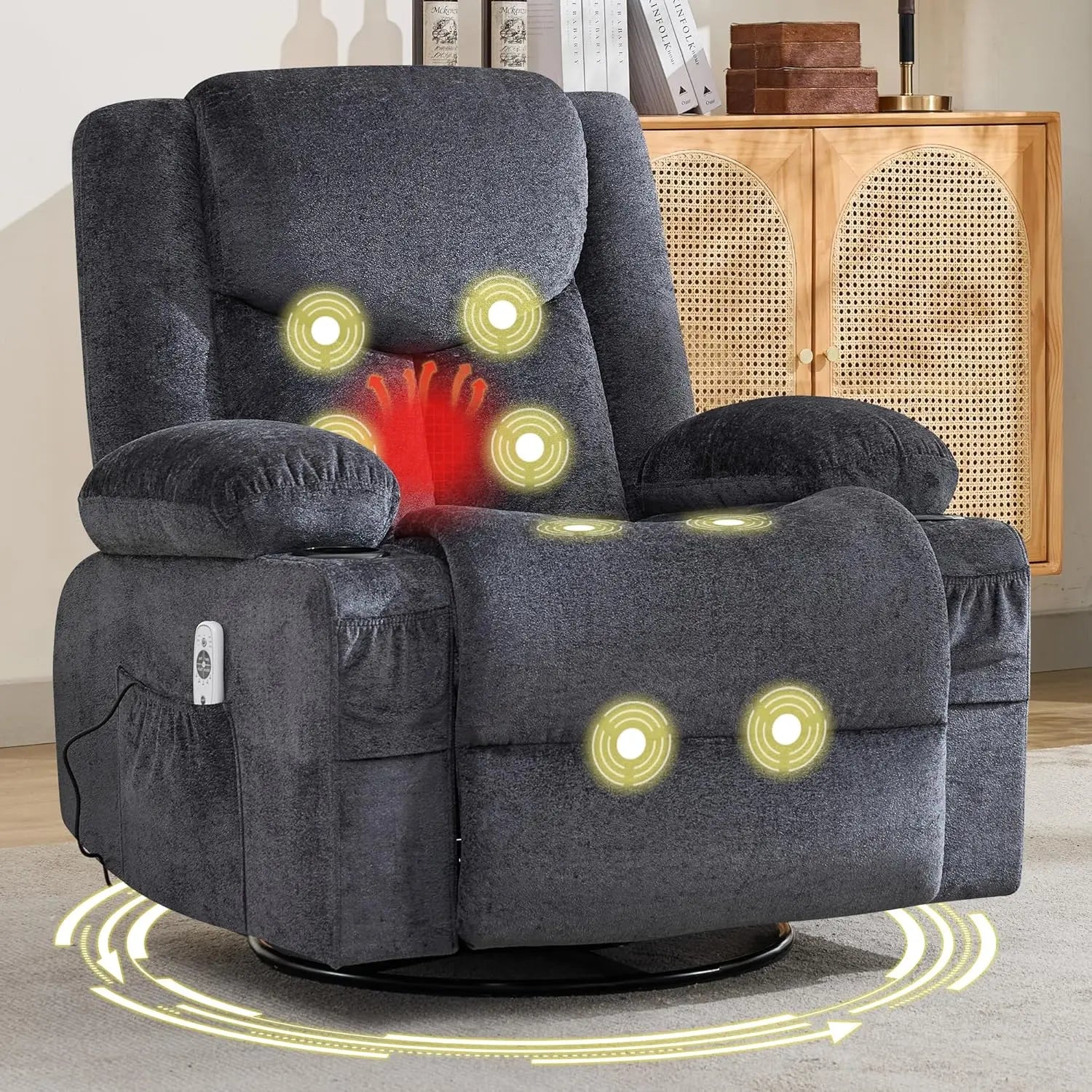 Oversized Swivel Recliner with Massage and Heat