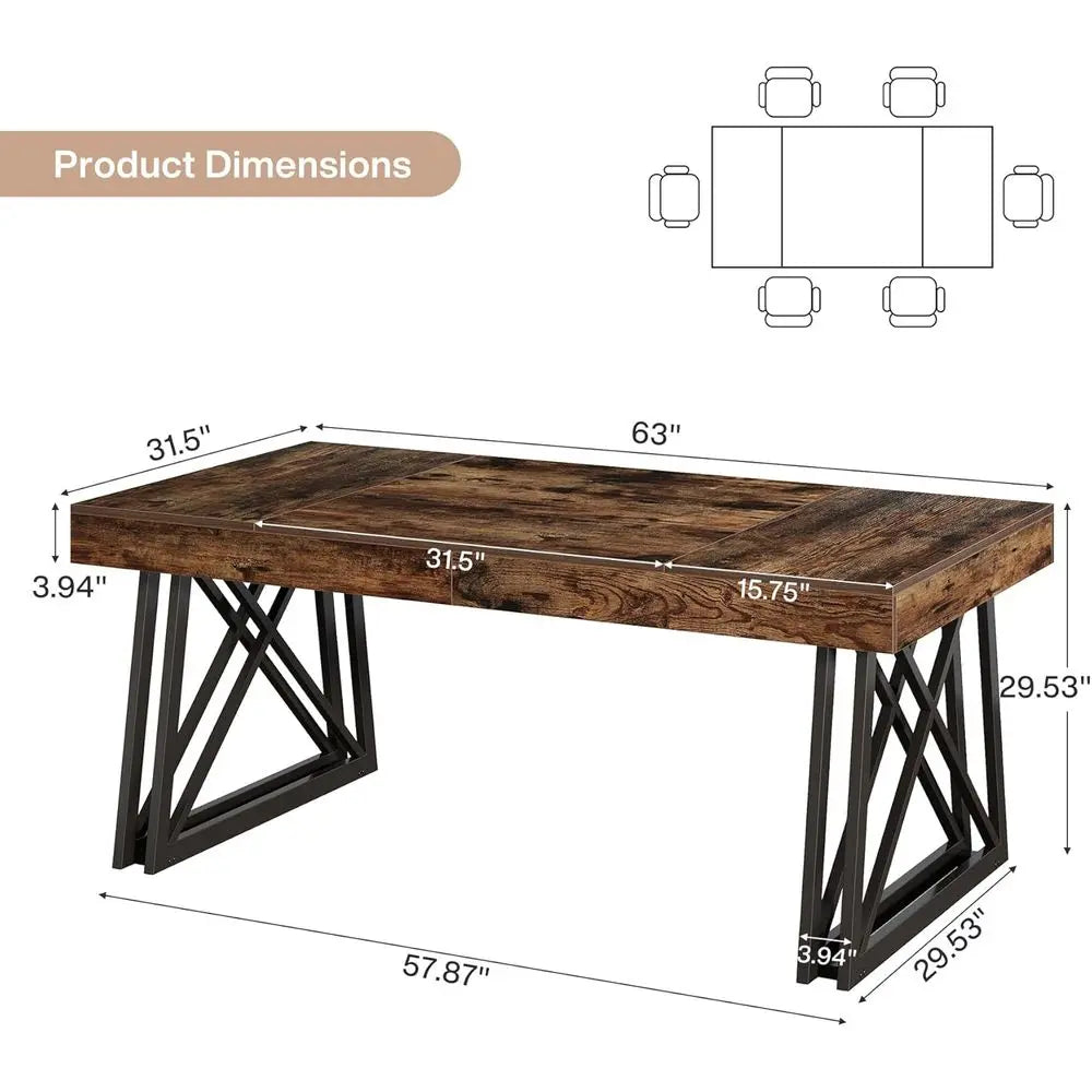 Industrial Dining Table with Metal Legs