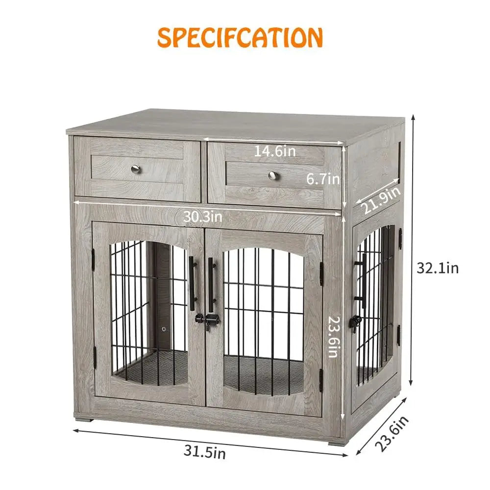 Dog Crate Furniture with Table Top and Two Drawers