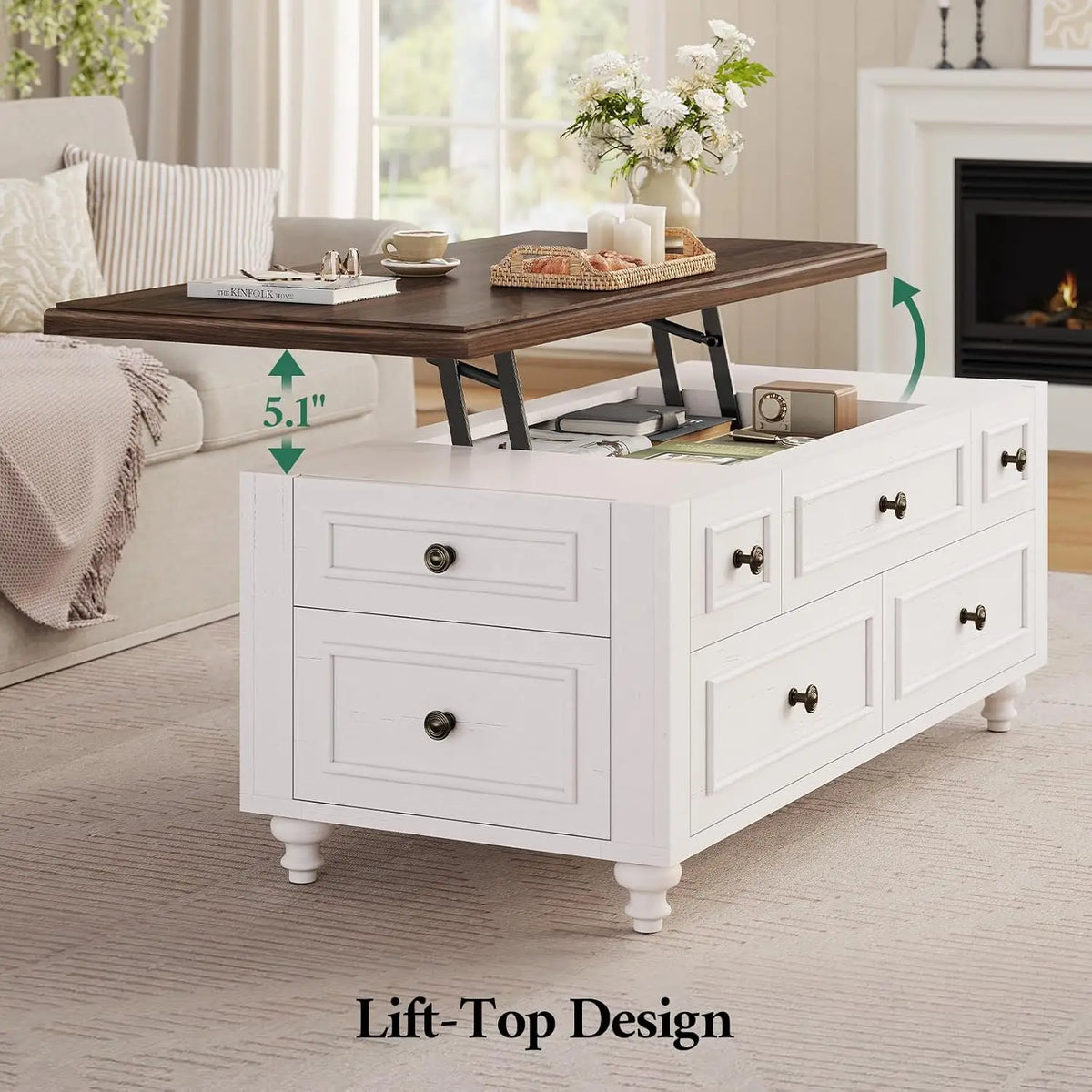 Farmhouse Lift Top Coffee Table with Large Hidden Storage