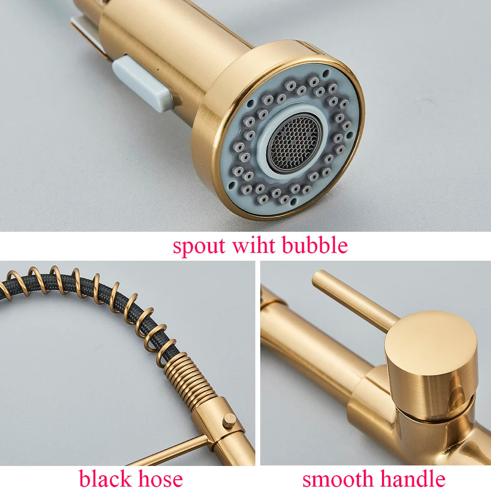Brushed Gold Kitchen Spring Pull-down Faucet