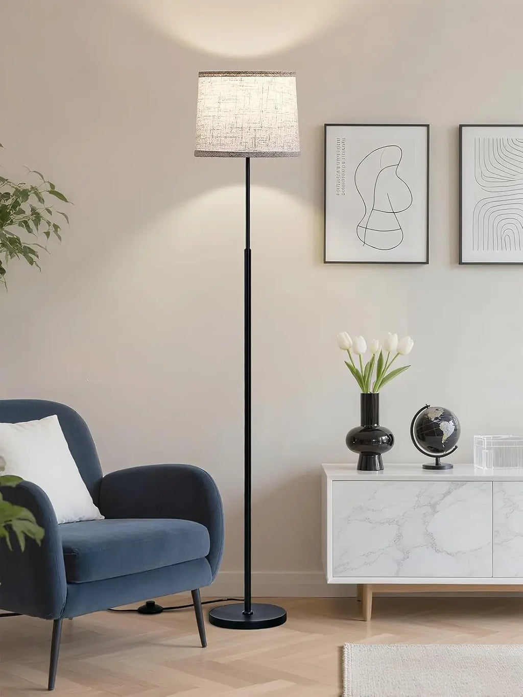 Modern Floor Lamp With Oatmeal Linen Shade