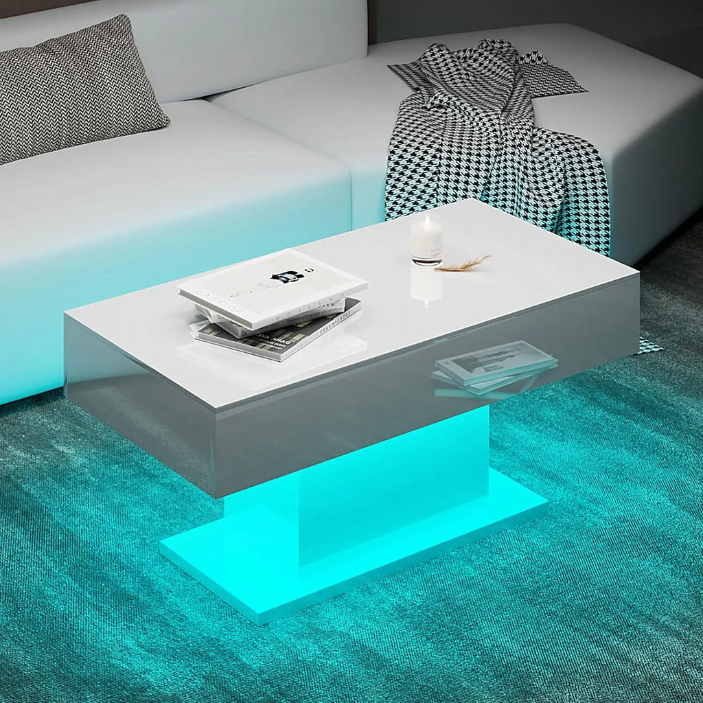 Rectangular LED Coffee Table, 16 Colors Lights, Modern Wood, Living Room Dining Reception, Customized