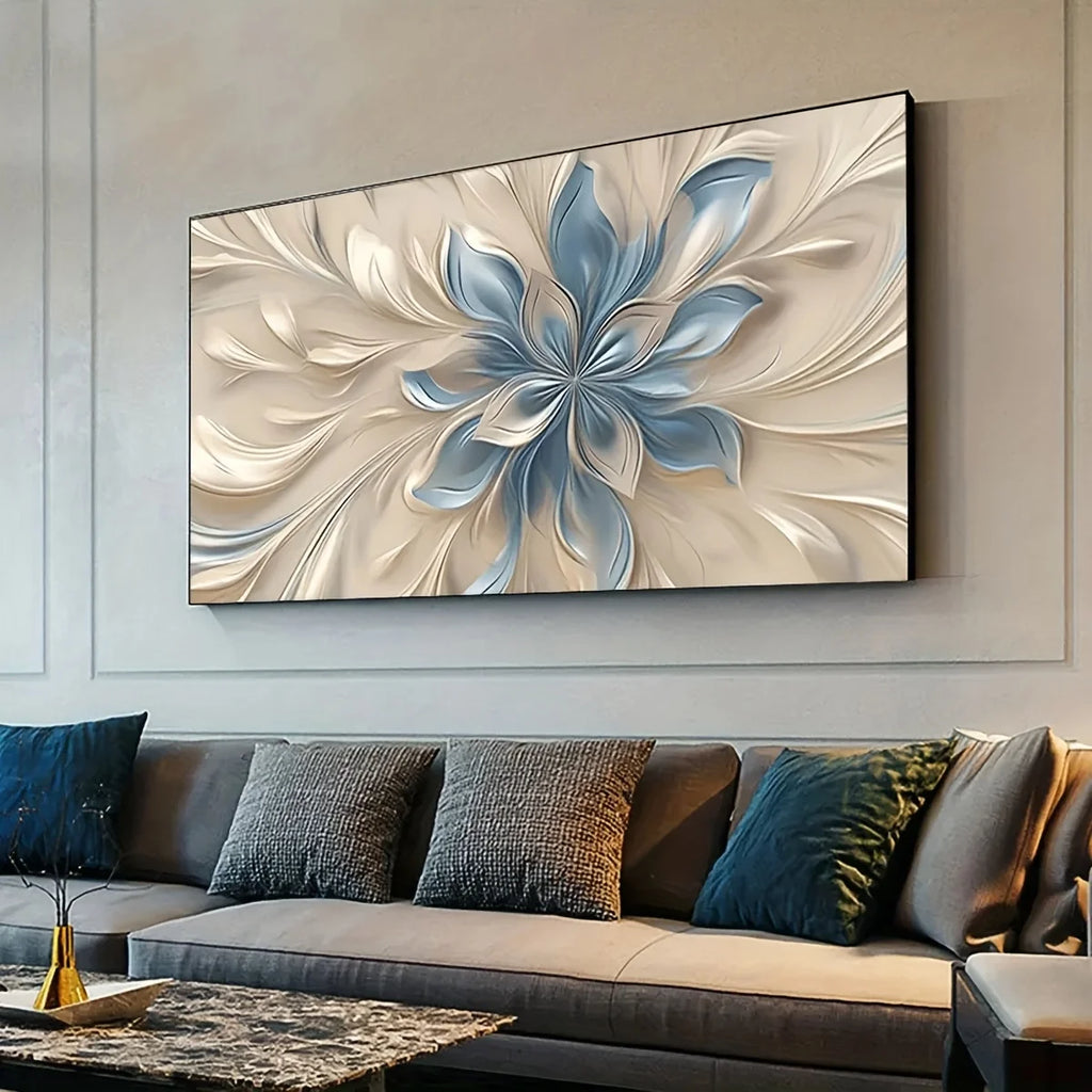 Large Blue and White Floral Canvas Art