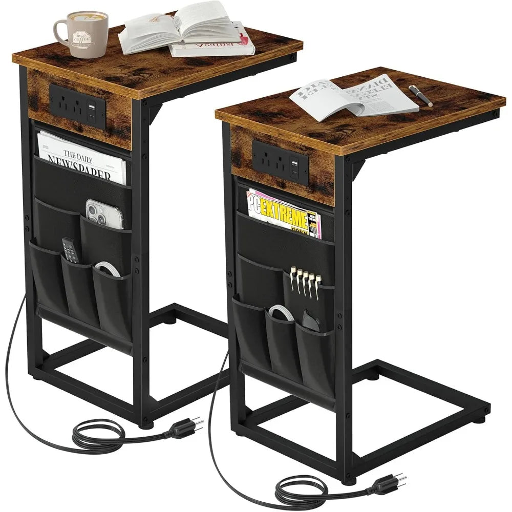 C Shaped End Table With Charging Station