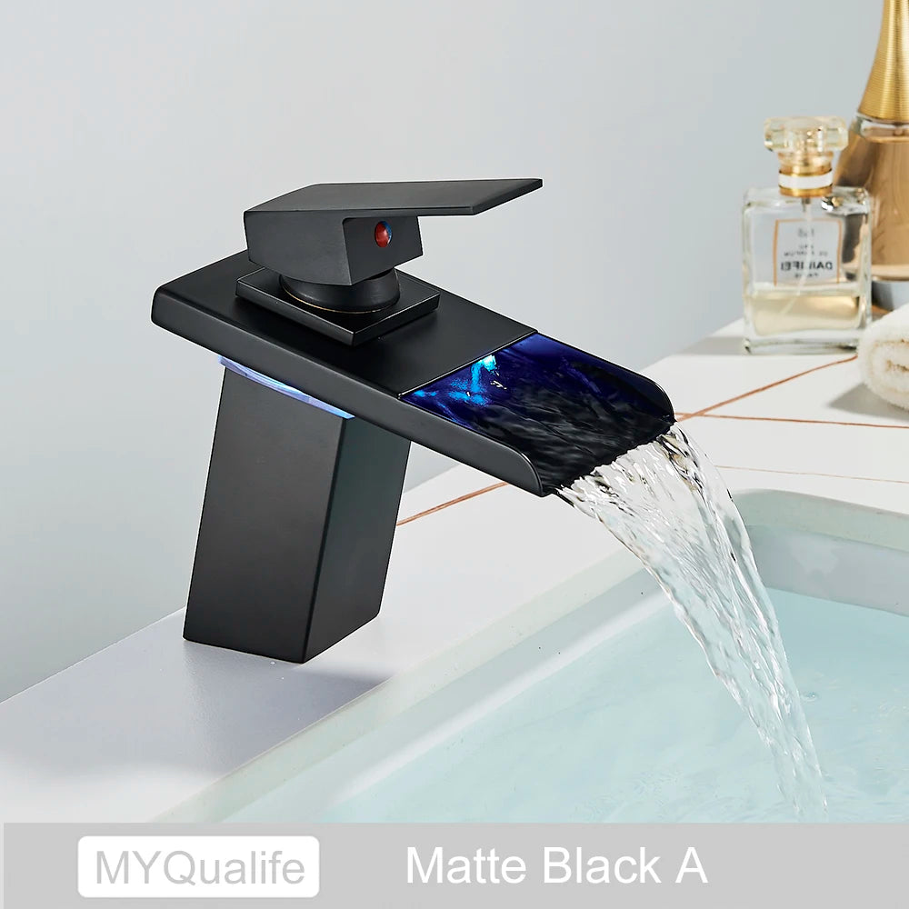 LED Color Changing Waterfall Sink Faucet