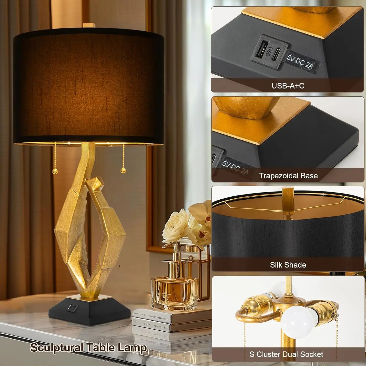 Farmhouse Bedside or Living Room Table Lamps (Set of 2)