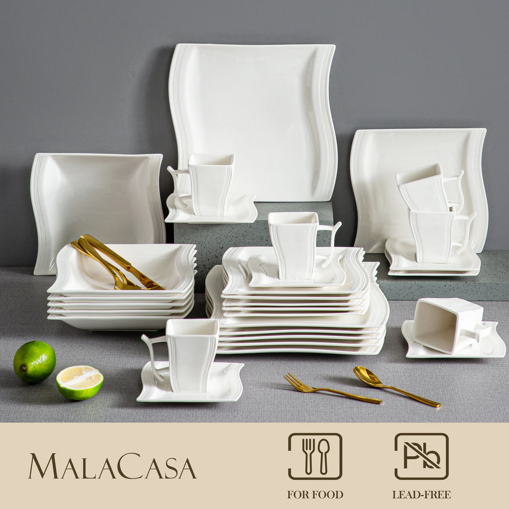 FLORA 30/60 Piece White Porcelain Dinner Set with 12