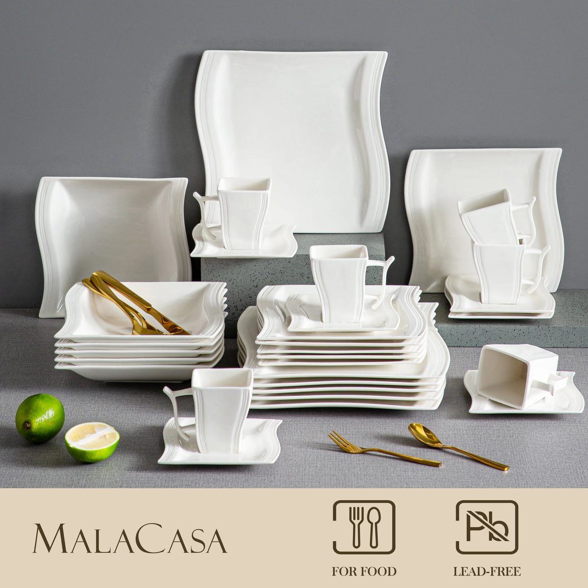 FLORA 30/60 Piece White Porcelain Dinner Set with 12