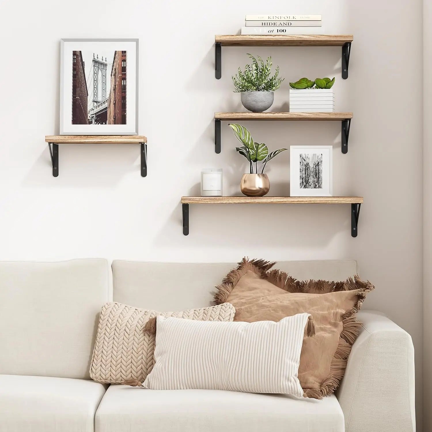 Farmhouse Floating Shelves for Wall Mounted Storage, 4 Different Sizes