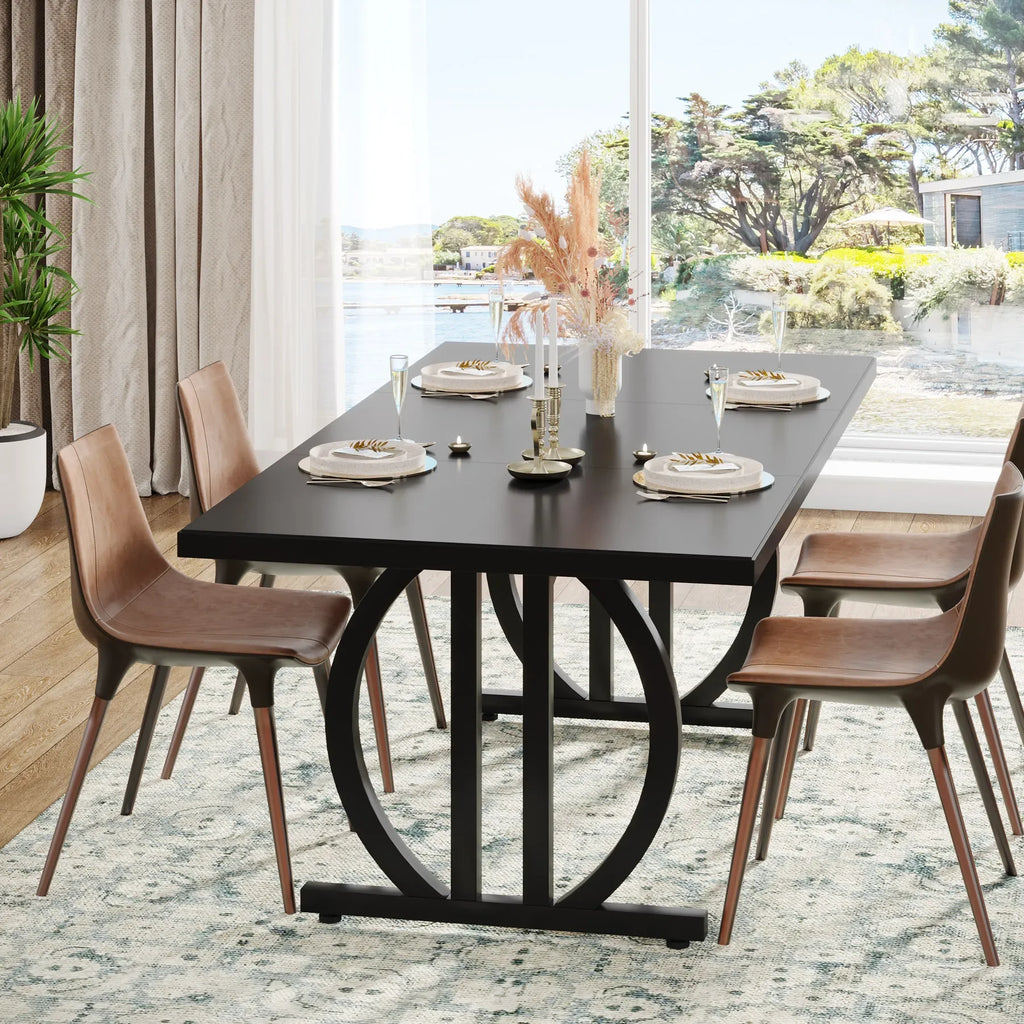 Modern Industrial Dining Table with Heavy Duty Metal Frame