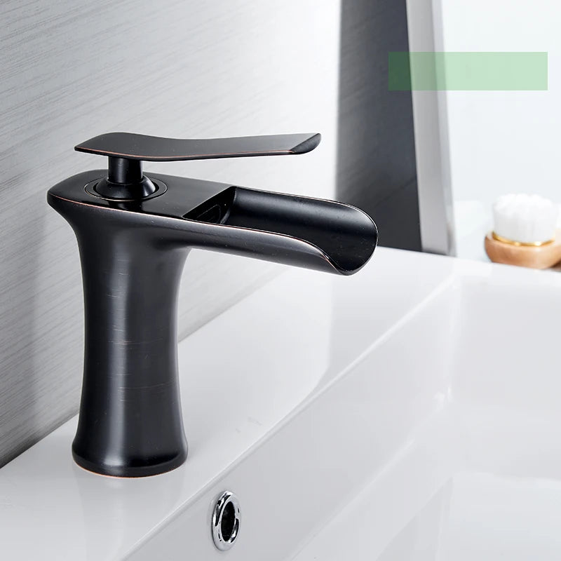 Black Basin Faucets Waterfall Bathroom Faucet Single handle Basin Mixer Tap Bath  Faucet Brass Sink Water Crane Silver 6009