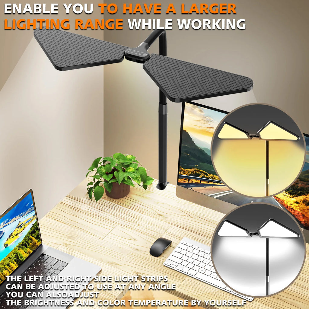 Ultra Large Gooseneck Clamp Desk Lamp Dual Flexible Arm LED Reading Light