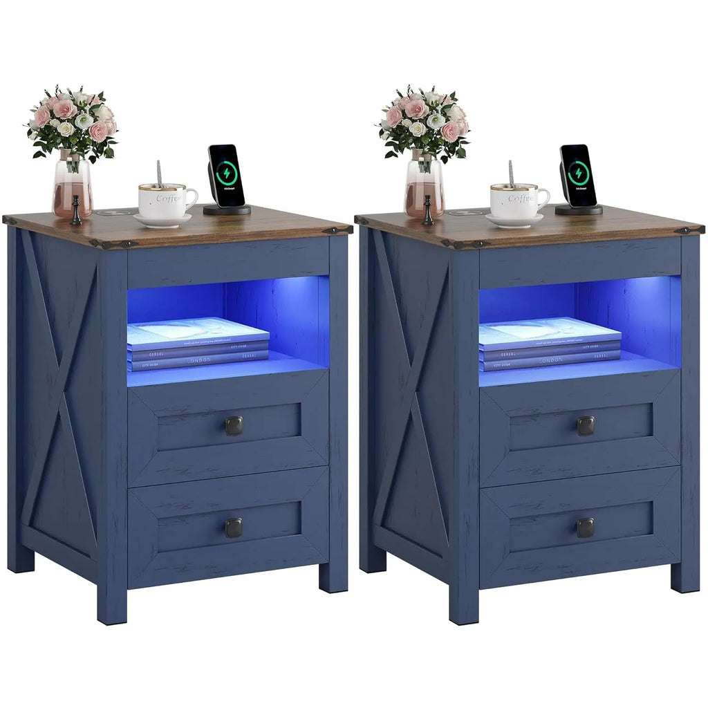 Farmhouse Nightstand Set of 2 with Gun Drawer