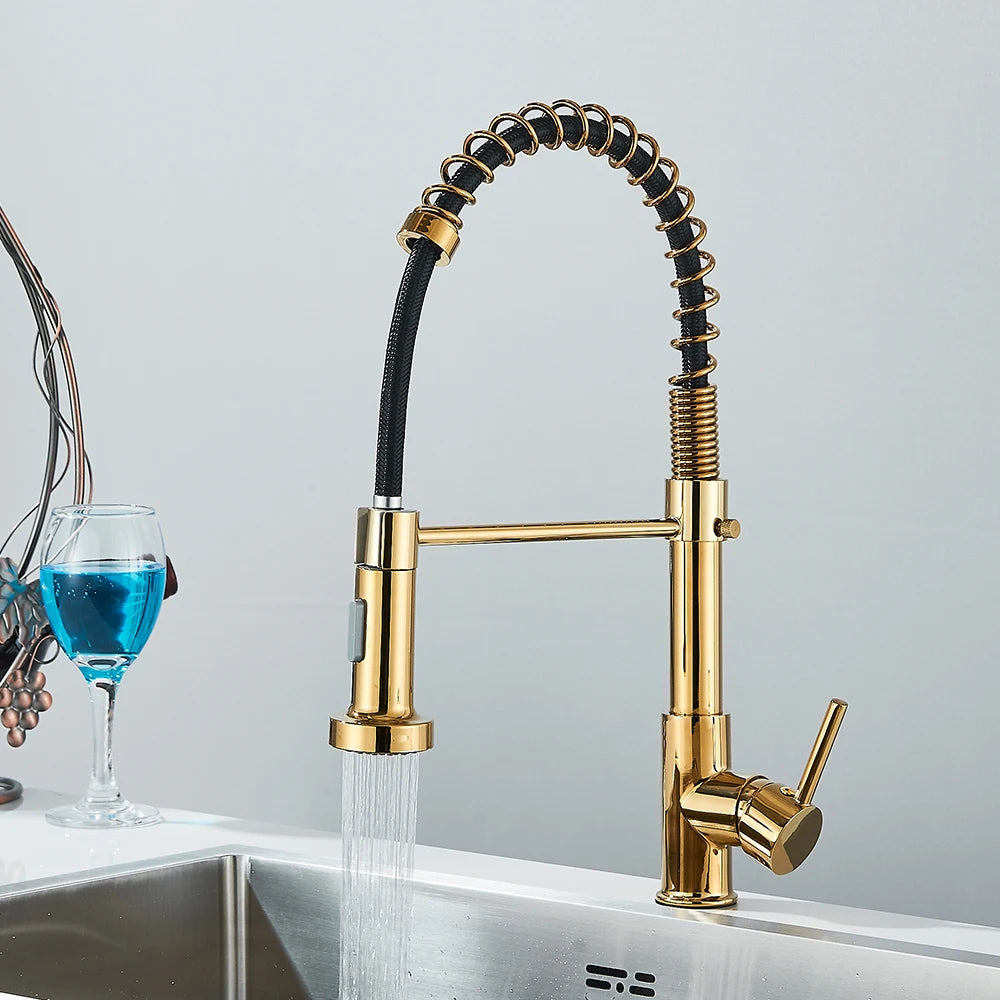 Brushed Gold Kitchen Spring Pull-down Faucet