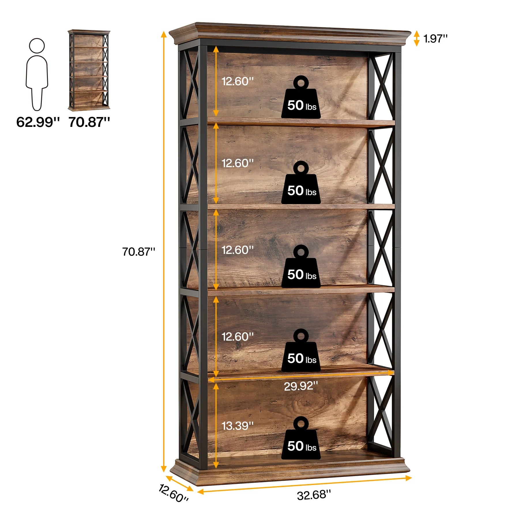 6-Tier Industrial Bookcase