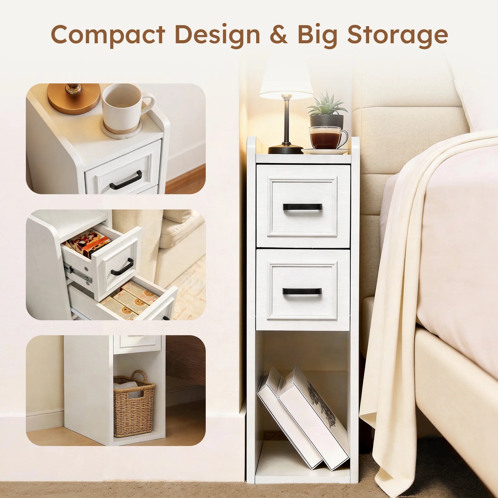 Narrow Modern Nightstand Set of 2