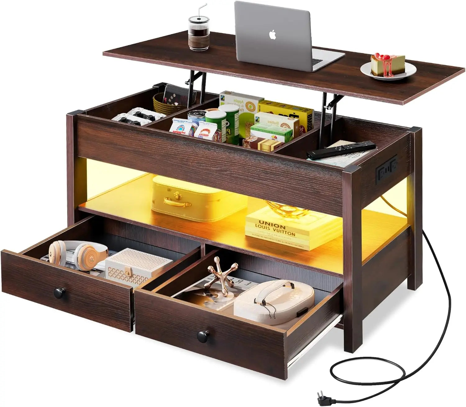 Black Lift Top Coffee Table With and Without LED