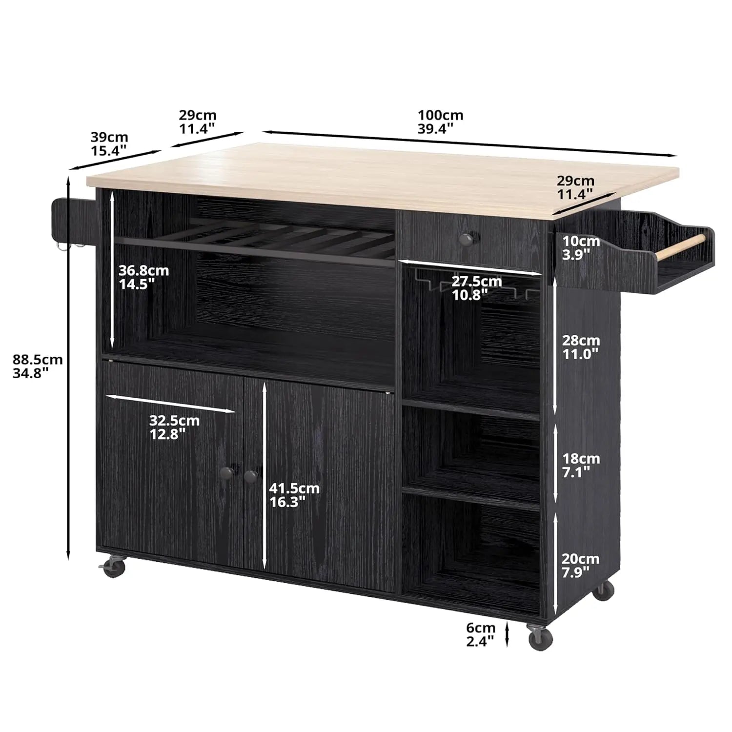 Rolling Kitchen Island Cart with Drop-Leaf