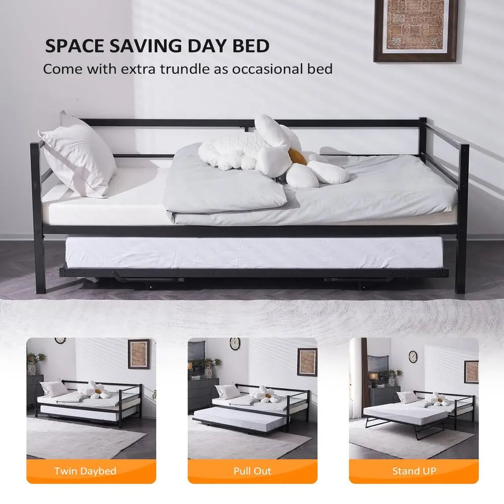 Heavy Duty Metal Twin Daybed with Pop Up Trundle