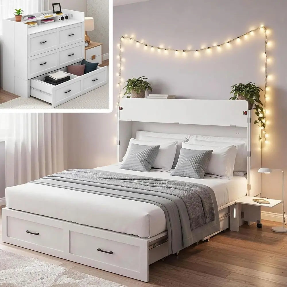 Queen Sized Murphy Bed with Storage & Charging Station