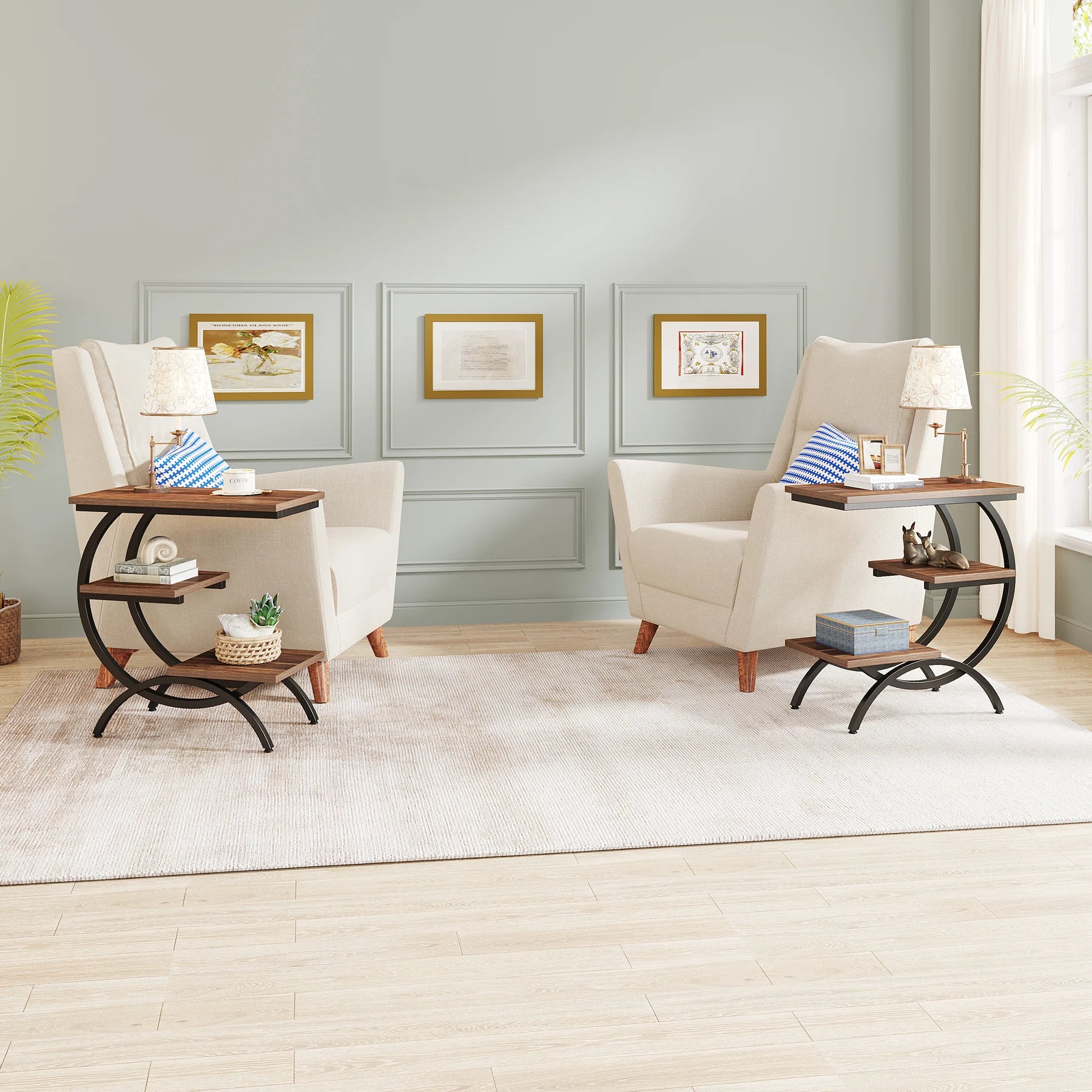 Modern Industrial C-Shaped End Table