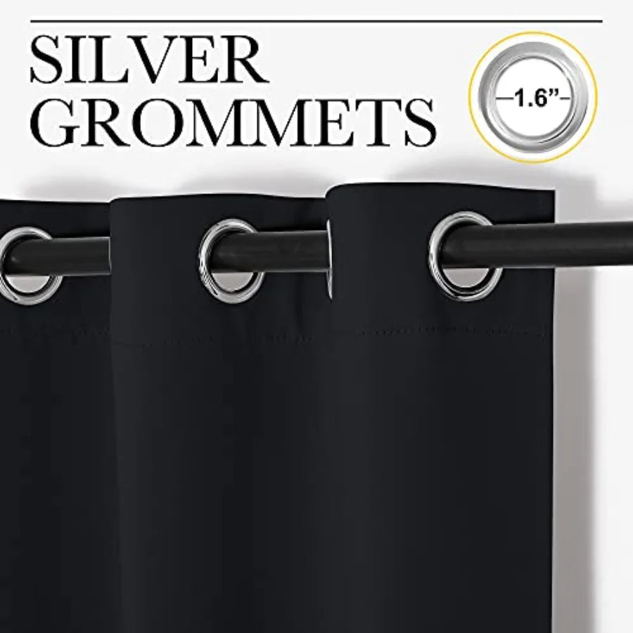 Pitch Black Solid Thermal Insulated Blackout Curtains (2 Panels)