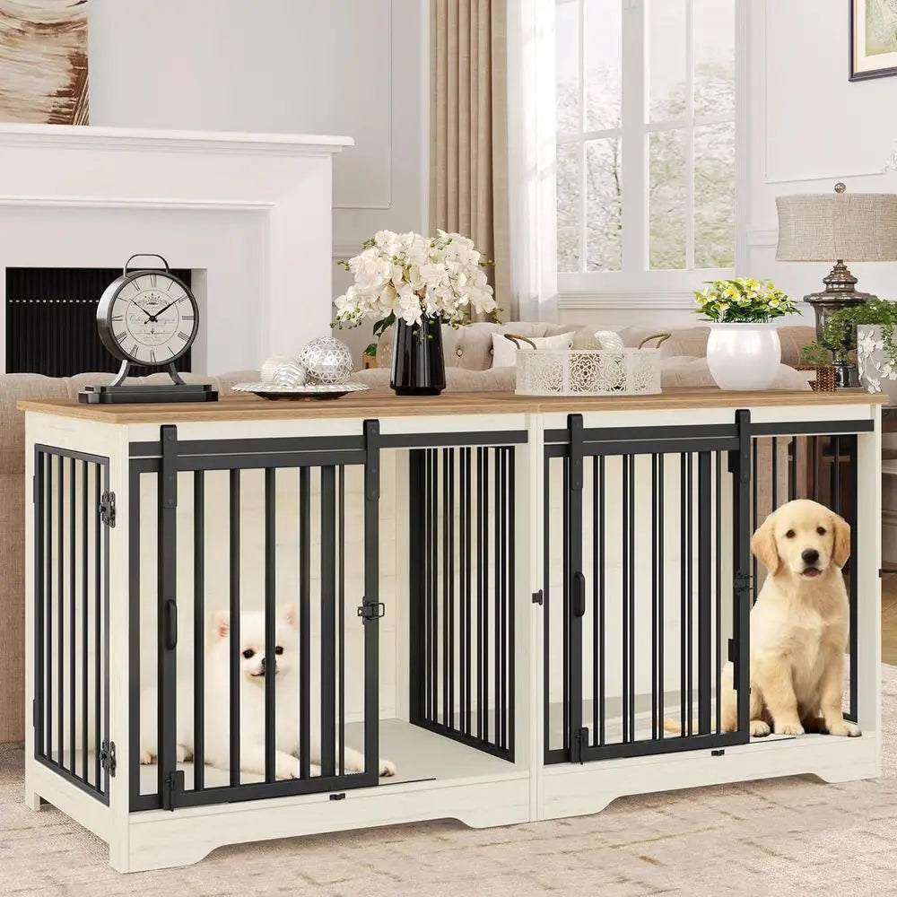 Heavy Duty Wooden Double Dog Cage with Divider